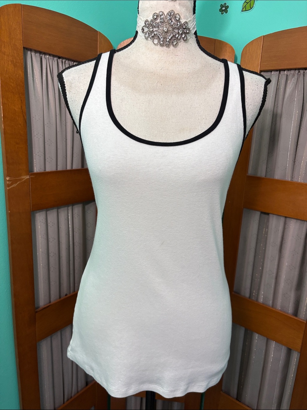 a new day White Tank Top with Black Trim - Scoop Neck